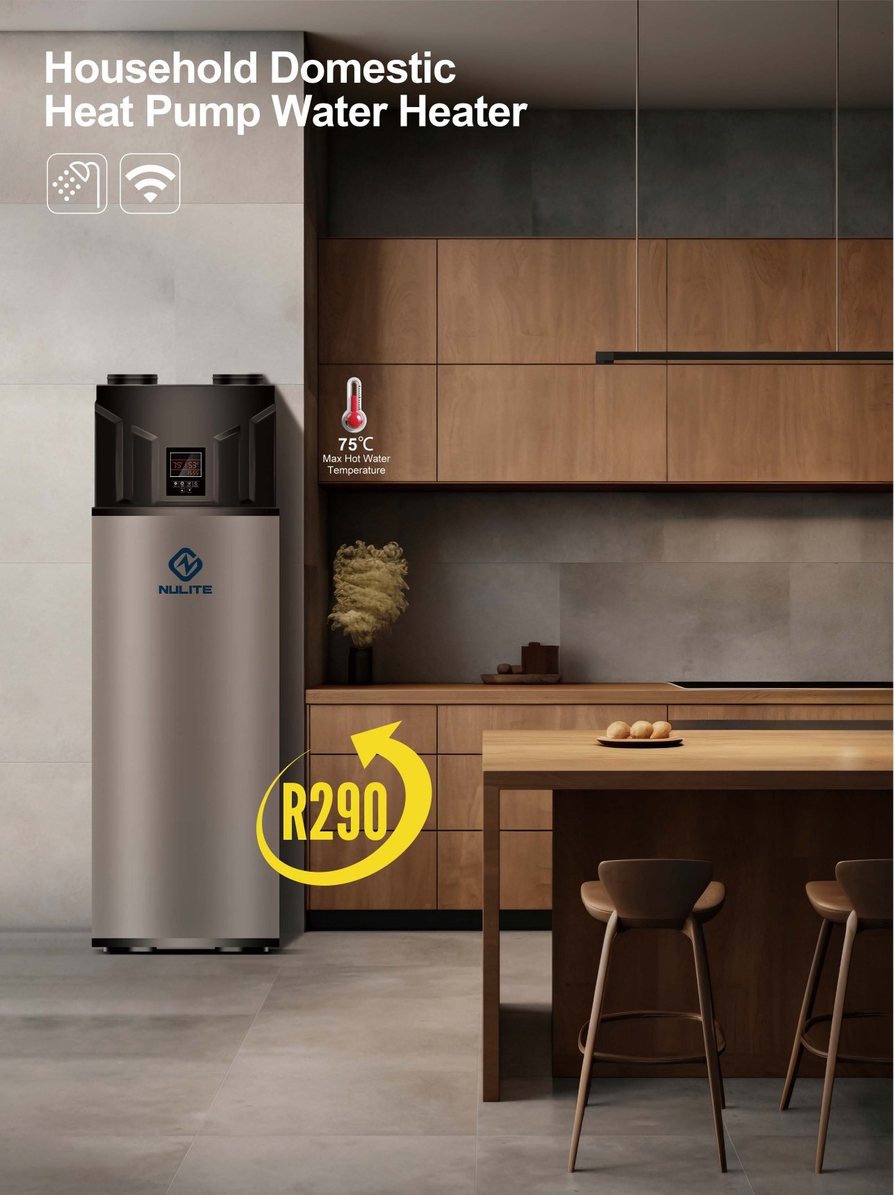 R290 75°C Stainless Steel SUS304 200L Domestic Hot Water Heat Pump 3